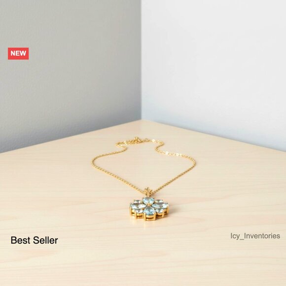 14K Solid Gold Necklace with Natural Aquamarine Pendant Elegant Minimal Chic